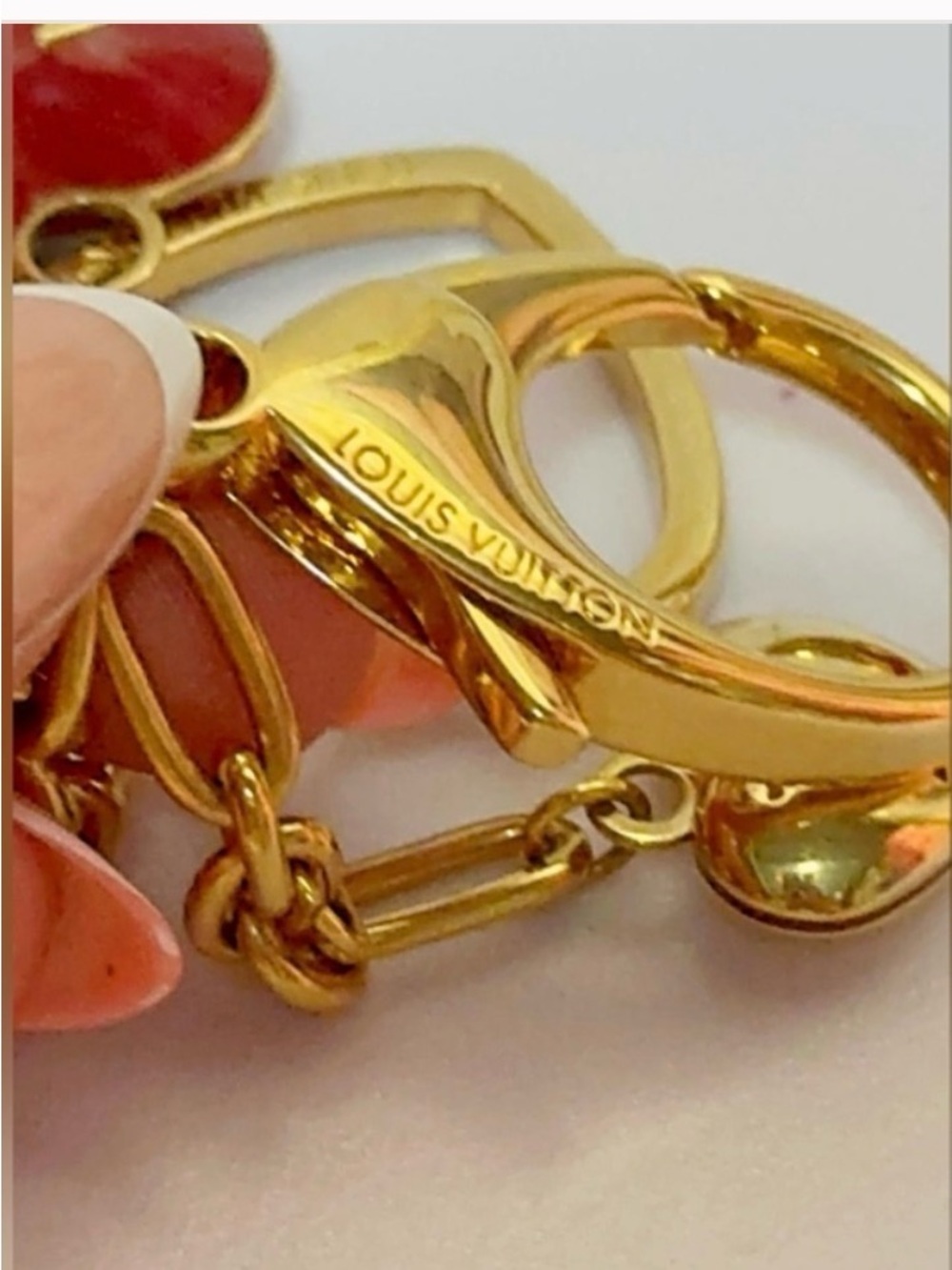 Louis Vuitton Gold and Red Heart Charm Key Holder - Picture 8 of 13